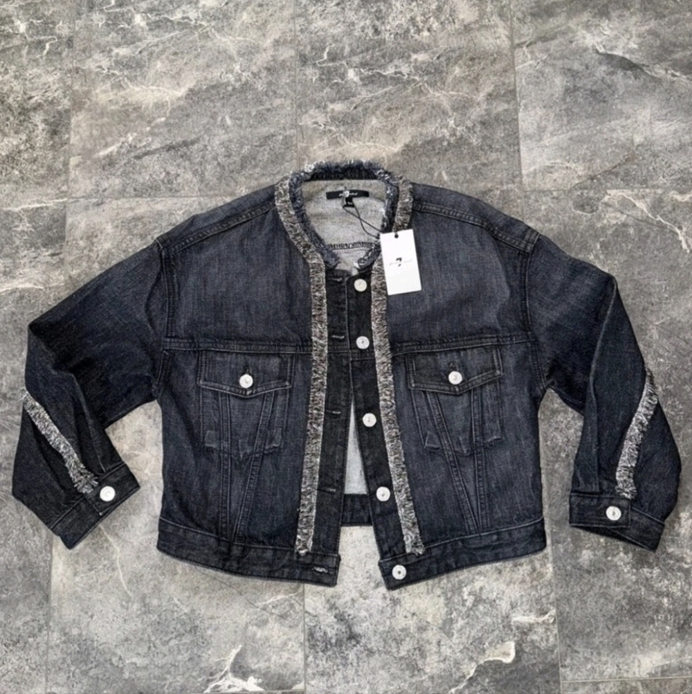 7 For All Mankind denim jean jacket with fringe detail size small NWT